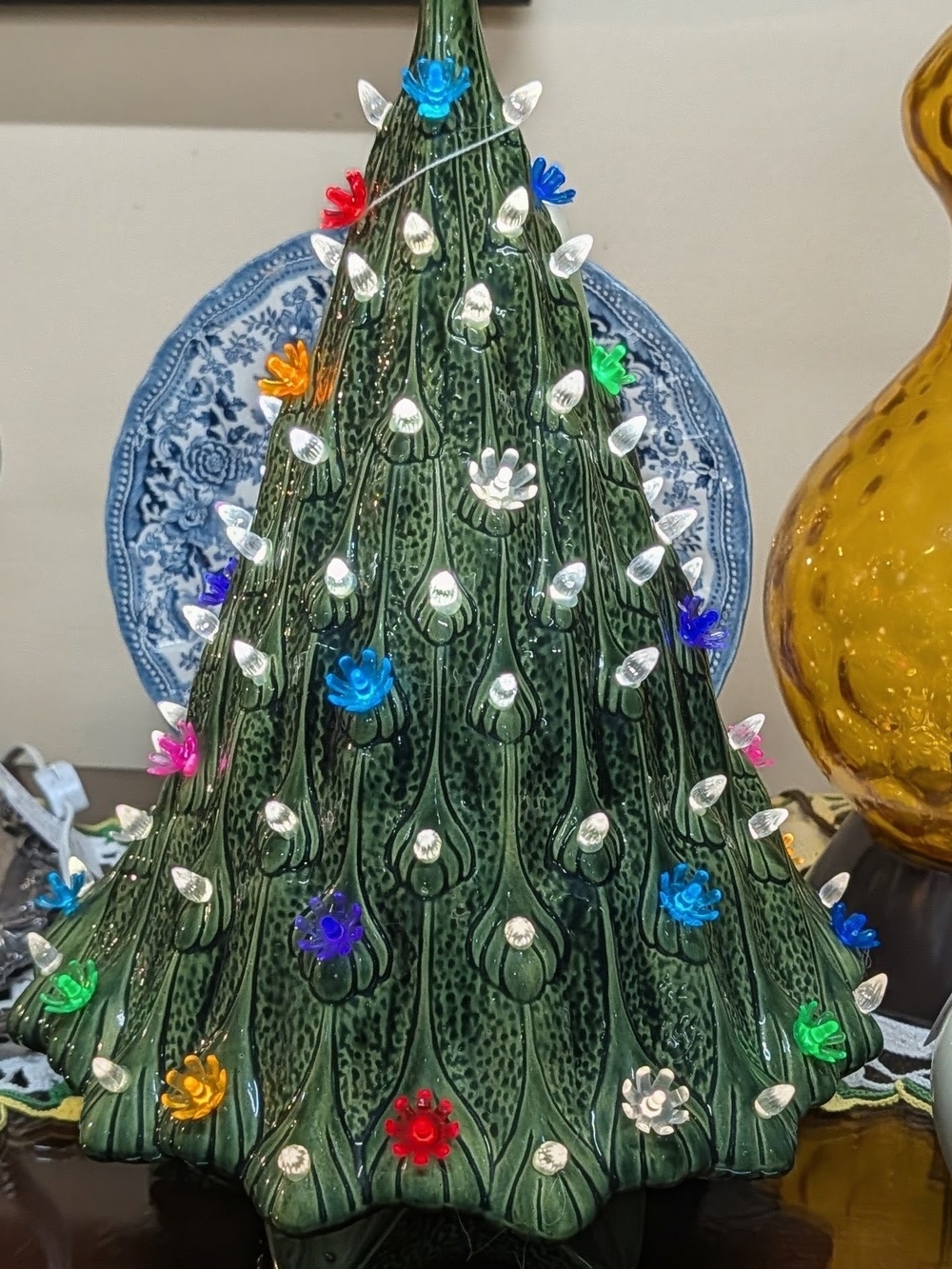 Ceramic Green Lava Christmas Tree with Multicolor Bulb Flowers